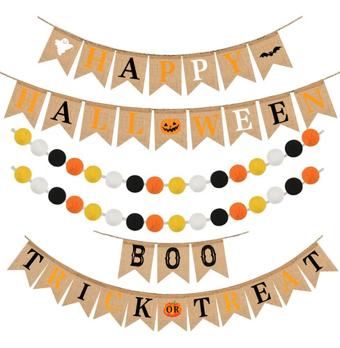 6 Piezas Pancarta De Halloween Bolas De Pompones Guirnalda D