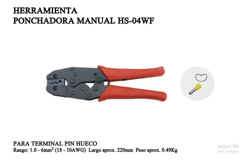 Ponchadora Manual Para Terminal Pin Hueco Hs-04wf 