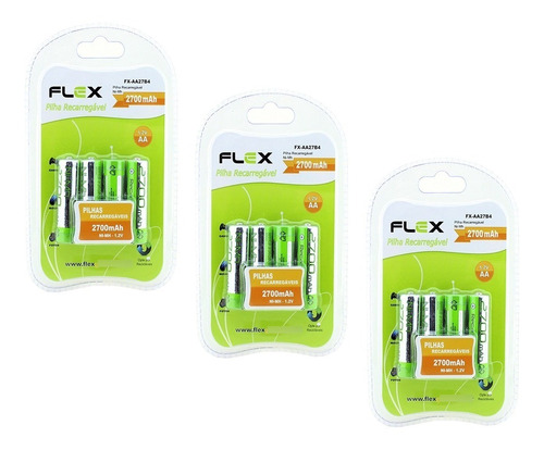 12 Pilhas Recarregável Flex Aa 2700mah Pilha Pequena