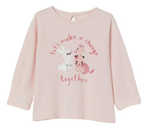 Remera Manga Larga H&m. Rosa. Talle 9/12 Meses. Estampada