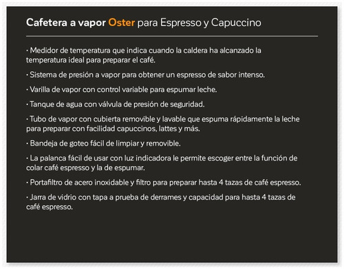 Imagen 3 de 7 de Cafetera Oster 4188 P/expresso Capuccino C/sist Hidropresión