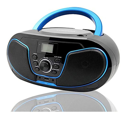 Radio Portátil Fm Con Reproductor De Cd Y Usb, Negro-azul