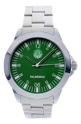 Relógio Masculino Sport Bel Palmeiras Sep23-003-3 Prata Fundo Verde