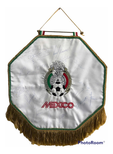 Banderín Antiguo Autografiado Selección Mexicana Año 1993