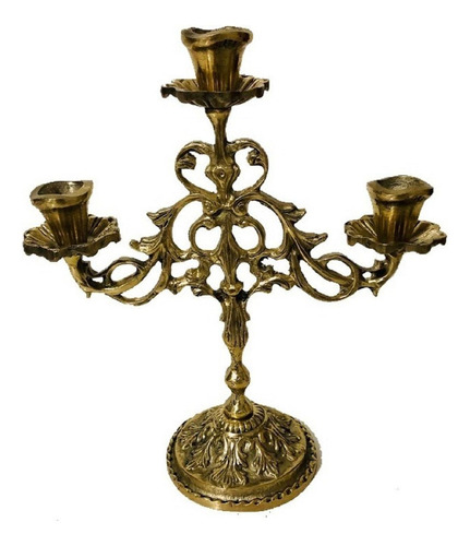 Castiçal Wilmil Castiçal 3 velas bronze floral decorações presentes igrejas