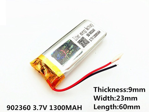 Bateria 3,7v 1300 Mah 9mm X 60mm X 23mm Com 2 Fios