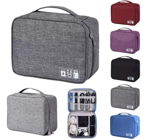 Estuche Organizador De Cables Y Cargadores - Impermeable Color Gris