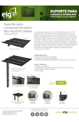 Suporte Dvd Blu-ray Decodificador P/ Tv Ou Parede Ace06 ELG