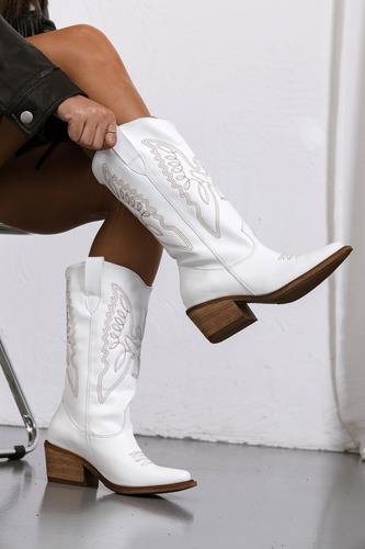 Botas Texanas Mujer Caña Alta Taco Medio Triple Bordado 2668