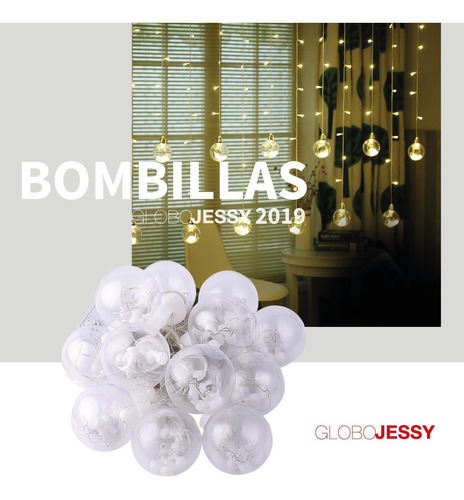 Imagen 6 de 10 de Cascada Bola Cristal 108led 12und Amarilla O Blanca