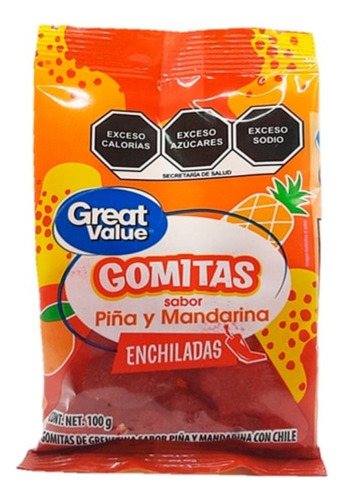 10 Pzas Gomitas Great Value Piña Y Mandarina Enchiladas 100g