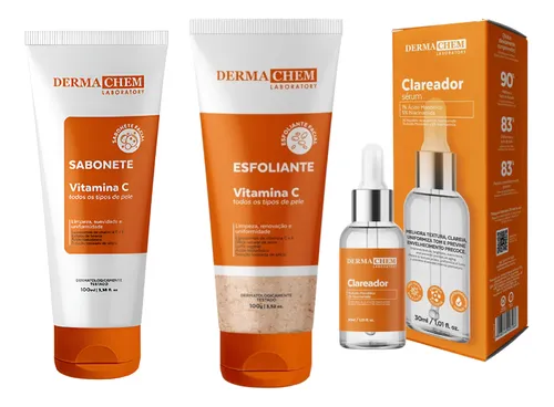 Kit Skin Care Vitamina C Clareador Anti Idade Dermachem 3un