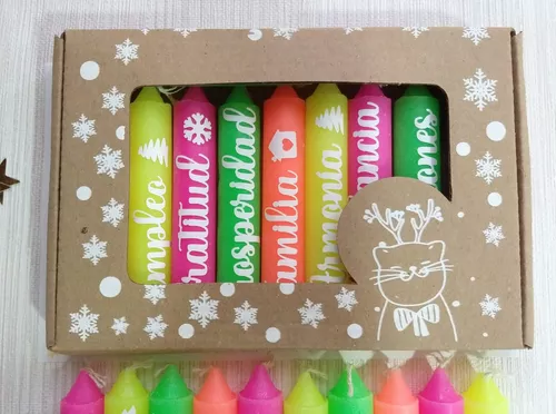 Velas Navideñas personalizadas X 12 con deseos. Navidad y año nuevo