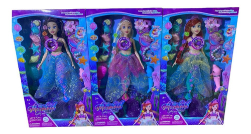 Muñeca La Sirenitas Con Luz En Cola Muñeca Sirena 30cm