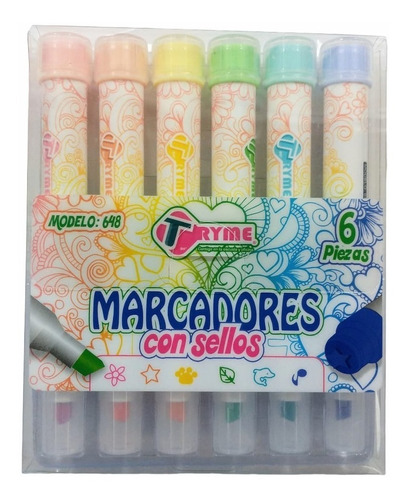 Marcadores Con Sello 6 Piezas Colores Pastel Tryme 