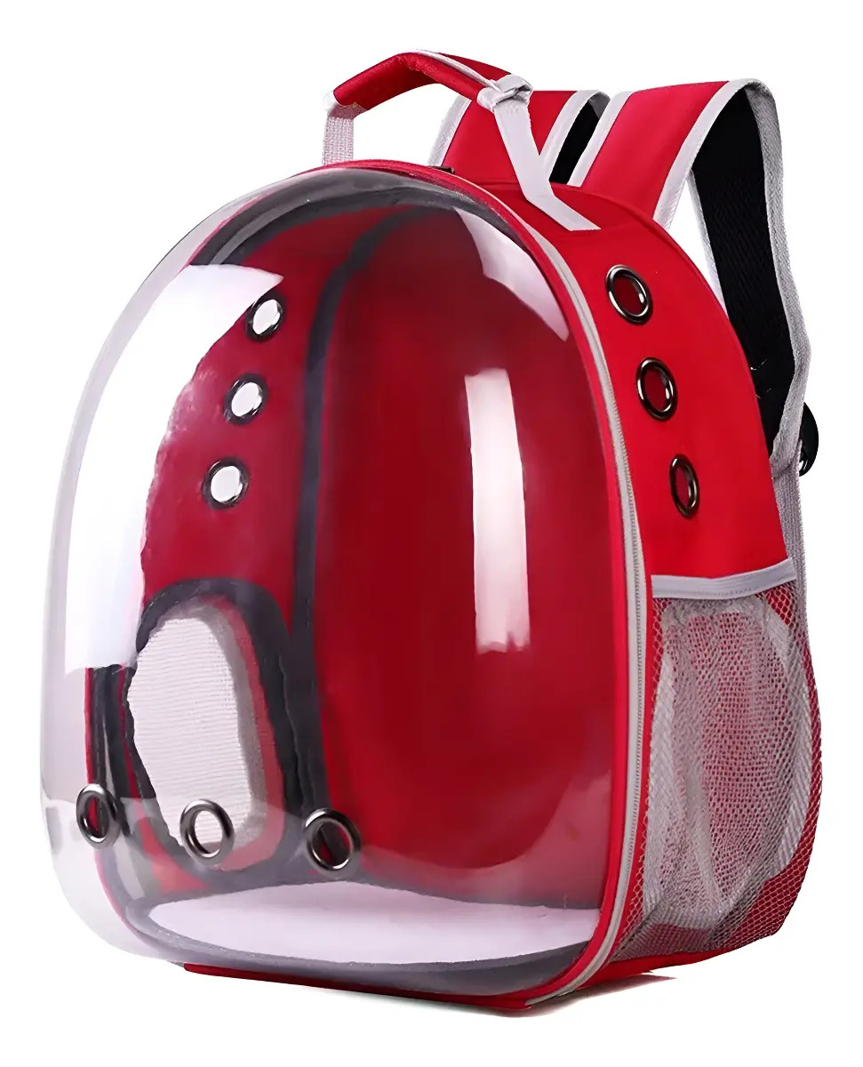 Mochila De Transporte Pet Visão 360 Gato Cão - Vermelho Deko