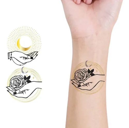 Glaryyears Tatuajes Temporales Dorados Metálicos, Paquete De