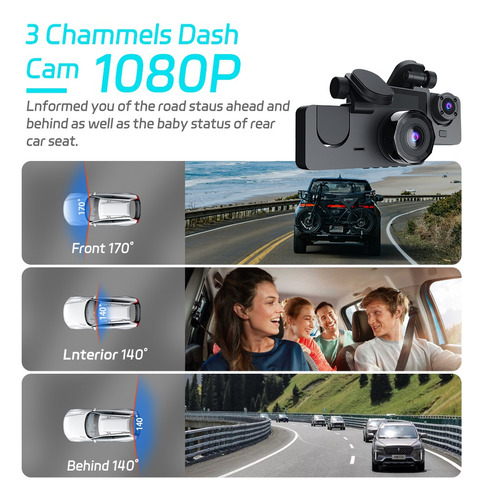 Cámara Para Automovil Dashcamera 32gb Tarjeta 1080p 3camaras