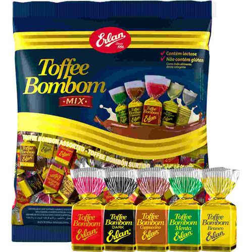 Bombom Toffe Mix Erlan, 10 Pacotes Com 500g (800 Balas)