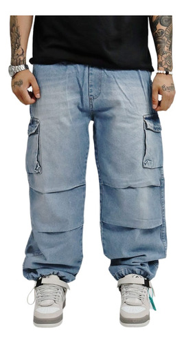 Pantalón De Jean Cargo Parachute Hombre Talles Grandes 