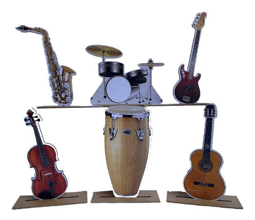 Kit Display De Mesa 6 Peças Festa Instrumentos Musicais Mdf