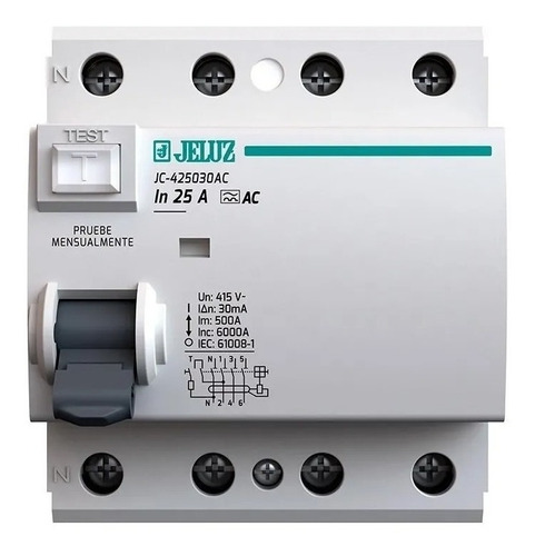 Disyuntor Diferencial Jeluz Tetrapolar 4x25 Amp 30ma 