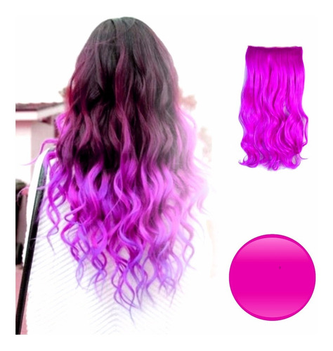 Imagen 1 de 10 de ¡ Extensión De Kanekalon Fucsia Cortina Cabello Ondulada !!