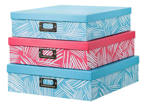 Slpr Cajas Decorativas Con Tapa (juego De 3, Coral Y Azul):