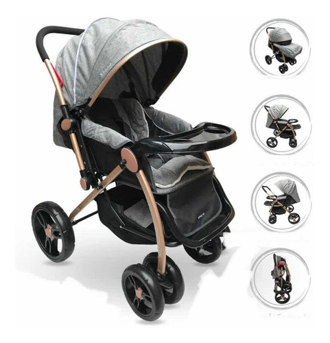 Coche Cuna De Bebe Golden,multiposicion Acolchado Reversible