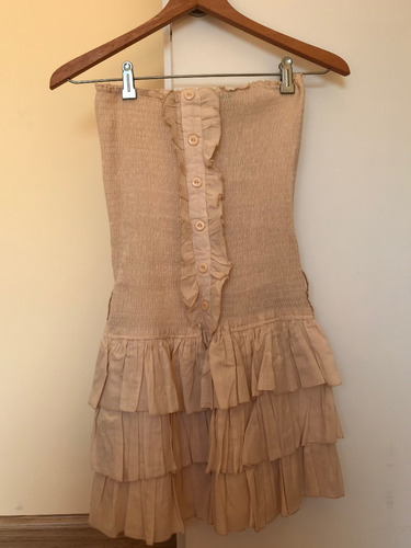 Vestido Fiesta 15 Volados Beige Elastizado Talle Unico
