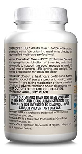 Jarrow Formulas Maculapf Complexo Carotenóide, Suplemento Di