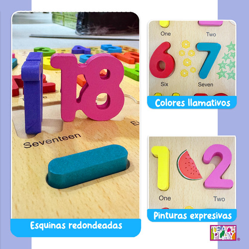 Rompecabezas Números En Inglés De Madera Teach Play 24 Pzas
