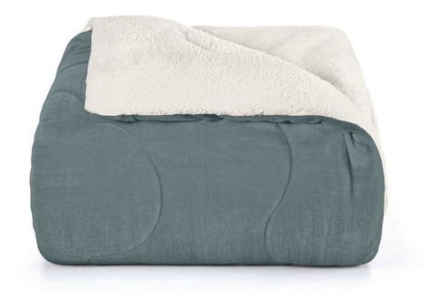 Edredom Casal Queen Dupla Face Plush Sherpa Liso Conforto Cor Verde