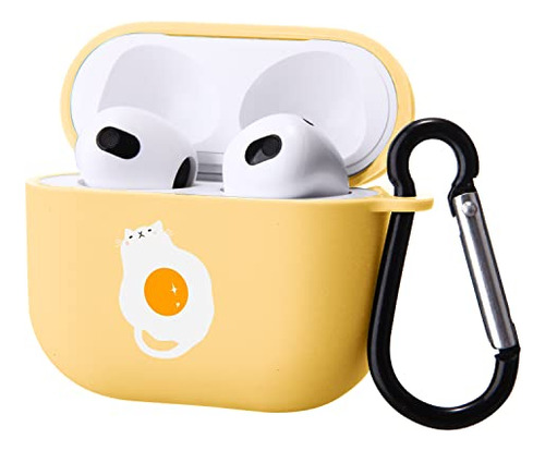 Cute Fried Egg Case Compatible Con AirPods 3 Con Keychain