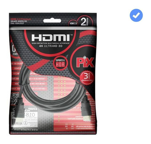 Cabo Hdmi 2.0 4k 3d Ultrahd 19 Pinos Chip 2 Metros 018-2222