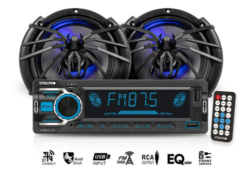 Imagen 1 de 5 de Kit Autoestereo Steelpro Bluetooth + Bocinas 6.5 Soundstream