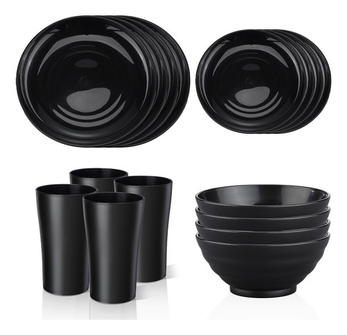 Vajilla Juego Para 4 Persons Negros Tazas Platos Cuencos 16p