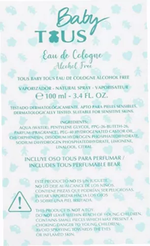 Tous Baby Tous Eau De Cologne Spray (Alcohol Free) for Women 3.4 oz