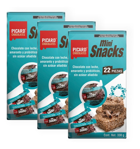 3 Pack Mini Snacks Amaranto Chocolate Sin Azúcar Picard 66pz