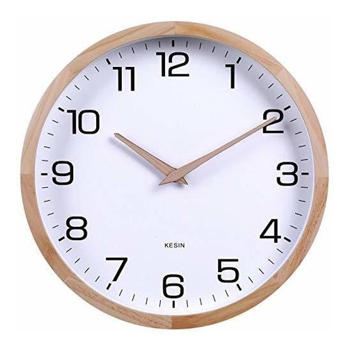Kesin - Reloj De Pared Silencioso Redondo De Madera De 12 Pu