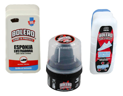 Kit Bolero Express Esponja +crema + Cepillo Limpiador Zapato