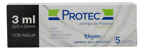 Protec Jeringa Con Aguja 22 Gx32 Mm 3 Ml 1 Pieza Capacidad En Volumen 3 Cc
