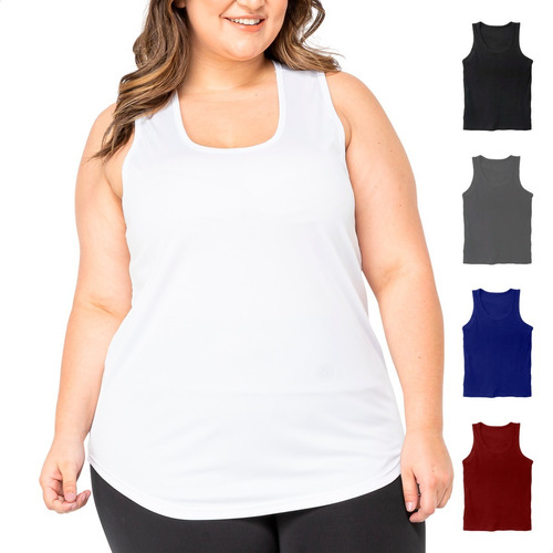 Kit 5 Regatas Femininas Plus Size Básica Lisa 100% Poliéster