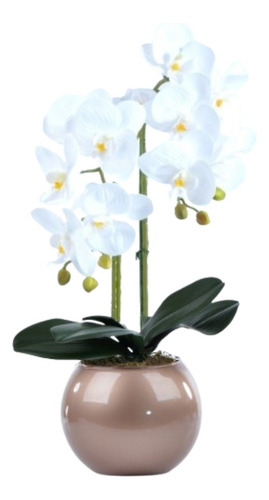 Arranjo 2 Orquídeas Artificiais Brancas Aquário Cobre Babi
