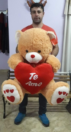 Oso Gigante De Peluche Con Corazon Huella 95 Cm
