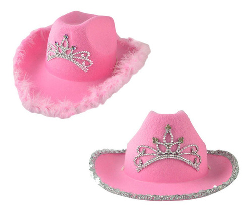 Chapéu De Cowboy Rosa 2x Com Chapéu De Cowgirl Da Coroa De