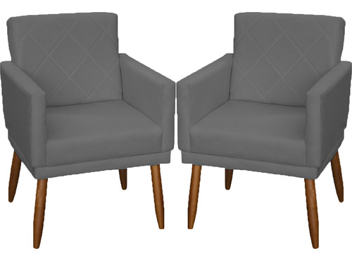 Kit 2 Poltronas Decorativas Reforçadas Para Recepção Cores Cor Cinza Desenho Do Tecido Suede Liso