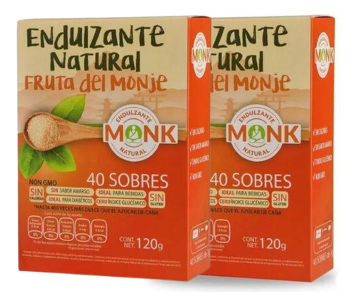 2 Pack Caja Monk Endulzante Natural Fruta Del Monje 40sobres