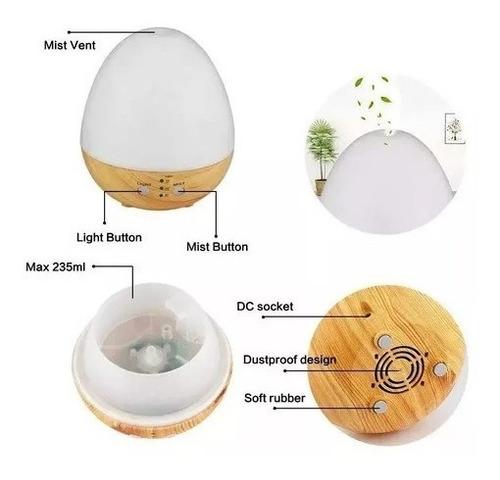 Imagen 6 de 6 de Humidificador Difusor Huevo Bamboo Fragancias Aceites 200ml