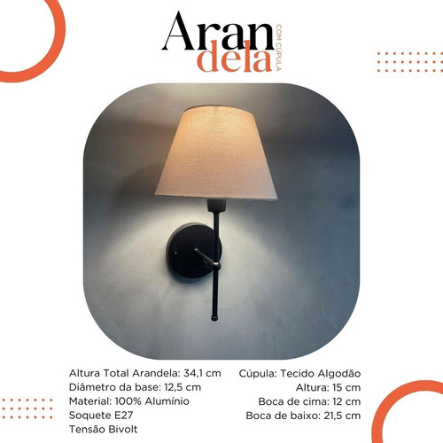 Arandela Kit Classica Interruptor Cupula Tecido Algodao Biv Estrutura Preto Com Cúpula Bege